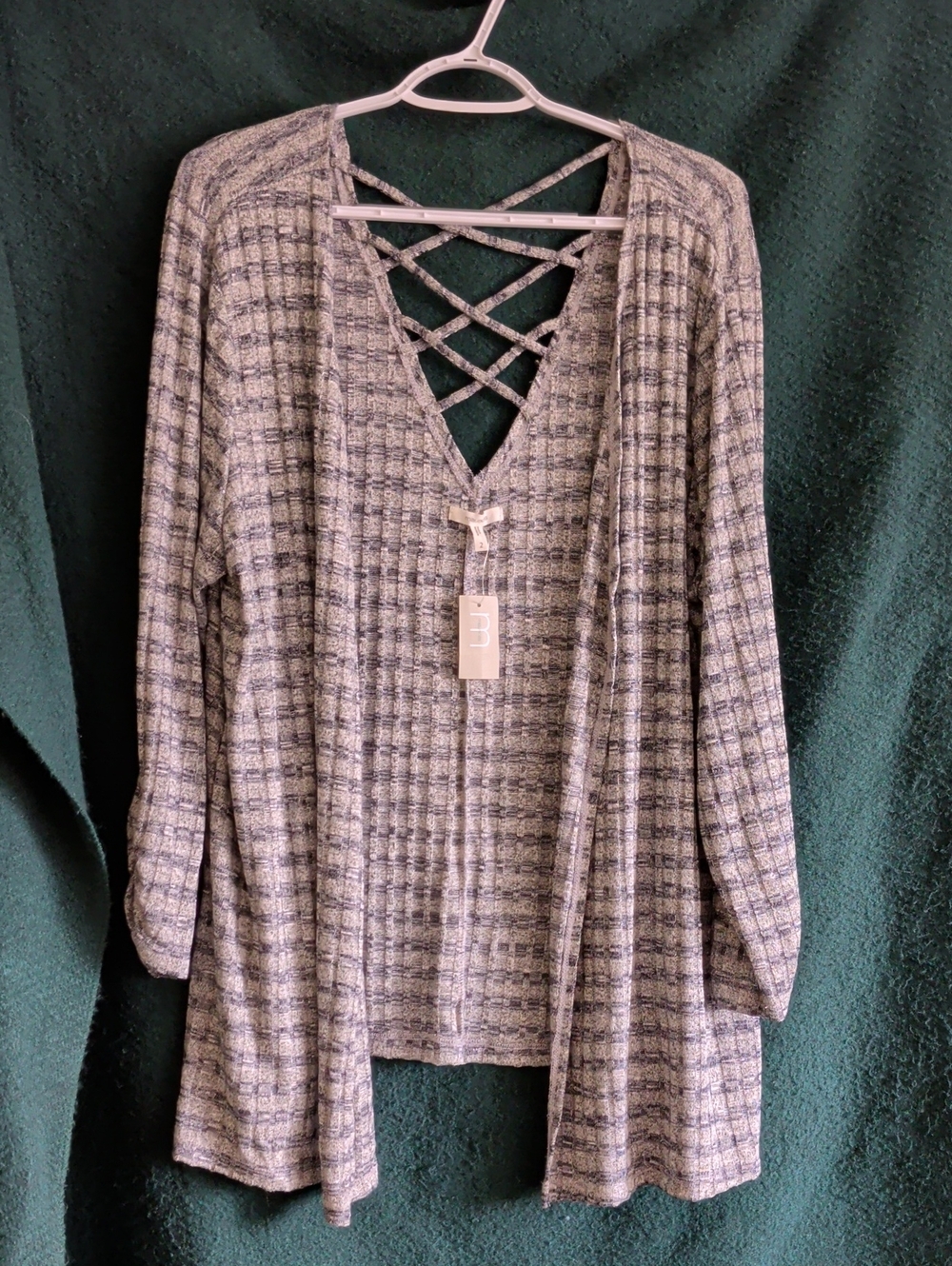 Maurices Gray Striped Crisscross V-Back Tunic
